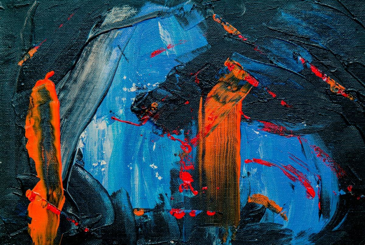 Close-up detail of abstract expressionism art flowers showing brush texture and layered paint